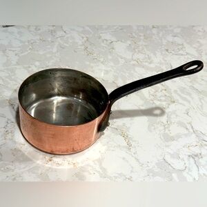 Rare Early Antique 1900s Copper Pot Cast Iron Handle Copper Rivets Tin Lined HTF